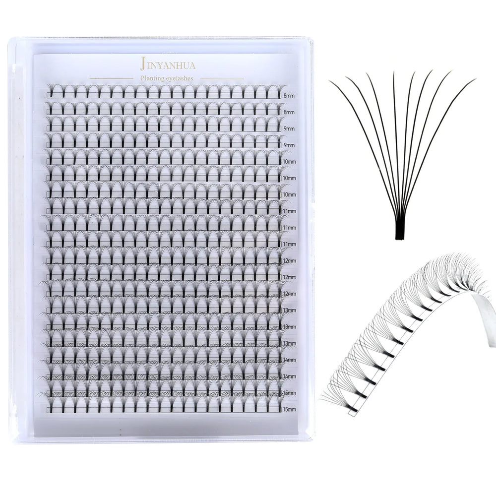 3D-12D Volume False Eyelashes, Long Stem, 0.07mm Soft, 8-15mm Mixed Length, Large Capacity