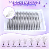 Short Stem 3D-12D Volume False Eyelashes, 0.07mm Soft, 8-15mm Mixed Length, Natural Flat