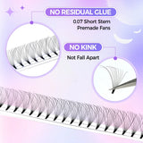 Short Stem 3D-12D Volume False Eyelashes, 0.07mm Soft, 8-15mm Mixed Length, Natural Flat